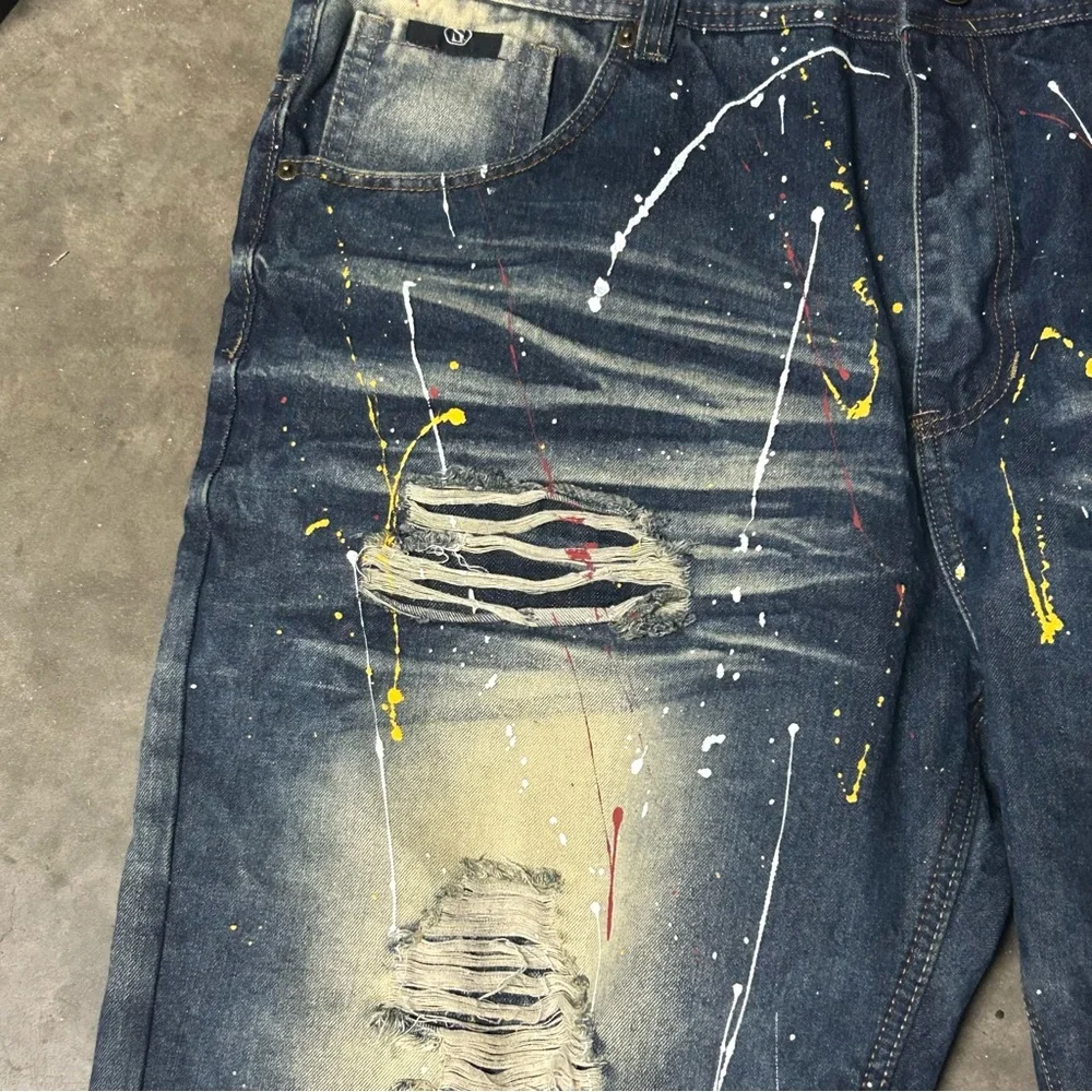 Switch Remarkable Shorts Mens 44 Blue Jean Denim Distressed trashed painted NEW - Picture 6 of 10